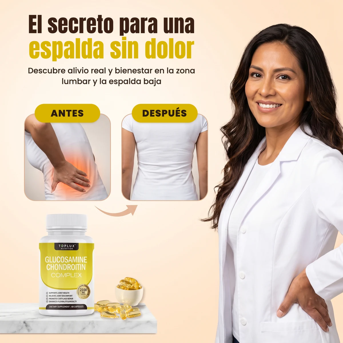 Antes y después: espalda sin dolor con TOPLUX Glucosamine Chondroitin