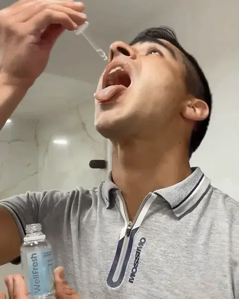 Aplicá las gotas de Wellfresh directo en la lengua